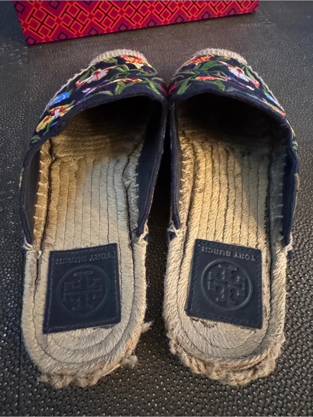 Tory Burch Navy Floral Embroidered Espadrilles